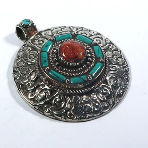 Colgante de Coral Turquesa Colgante de Plata Tibetana Hecho a Mano Buda Oración Joyería - Imagen 1 de 7