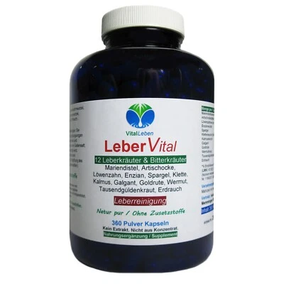 Leber Vital 12 Kräuter & Bitterstoffe 360 Pulver Kapseln Natur Pur. 26471-360