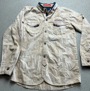 VTG SURPRISE TAN RED BLUE EMBROIDERED SURPRISE BOY BUTTON DOWN SZ 16 - Picture 1 of 10