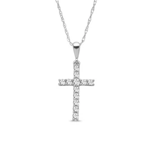 14K White Gold Lab Grown Diamond Cross Pendant Necklace 18" Silver Rope Chain - Picture 1 of 6