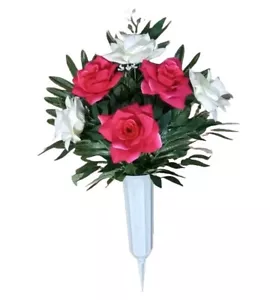 21" Burgur Creme Rose Denkmal Friedhof getopft Seide Blume (Ausstellungsfertig) 248 - Bild 1 von 3