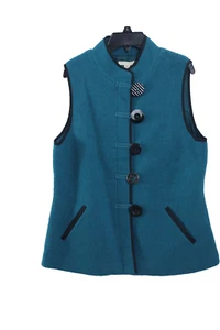 Carson Wool Vest Jacket Womans Ocean Teal Sleeveless Artsy Layers Medium - Picture 1 of 8