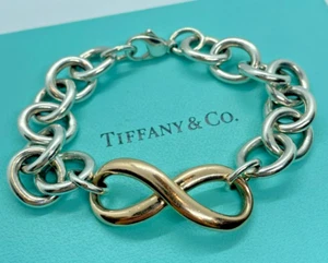 Pulsera Tiffany & Co Auténtica Gruesa Eslabón Grande Rubedo Plata Infinito 7.5" - Imagen 1 de 10