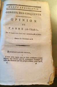 OPINION DE FABRE (de l'AUDE) SUR  VENTE EXTRAORDINAIRE DE FUTAIE. 1800. - Picture 1 of 1