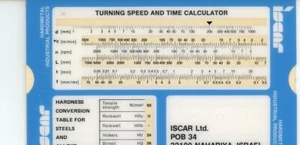 ISCAR TURNING SPEED AND TIME CALCULATOR 5 7/8" x 3 1/2" - Picture 1 of 2