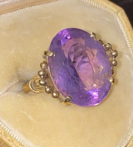 ❧Vintage 14k Solid Gold & Amethyst Cocktail Ring Sz 7 - 8.1 Grams☜☜🌸☜🌸☜LoOOoK! - Picture 1 of 13