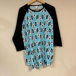 LuLaRoe Randy Disney Minnie Mouse Shirt Women's 3XL Blue Black 3/4 Raglan Sleeve - Picture 1 of 6