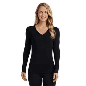 Women's Black Cuddl Duds® Softwear w/Stretch Long Sleeve V-Neck Top MSRP $38.00 - Picture 1 of 4