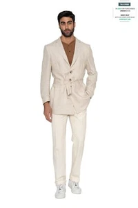 5200$ ISAIA NAPOLI Beige Sartorial Sahariana Jacket 100% Linen 40 US / 50 EU - Picture 1 of 9