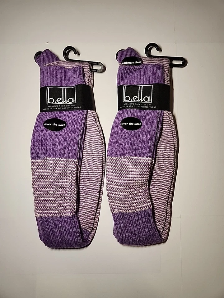 ☆ 2 PARES ☆ Calcetines B.ella Mezcla de Lana Cachemira Sobre la Rodilla OTK Raegan Púrpura  Foto 1 de 2