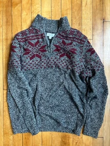 Croft & Barrow Men's Snowflake Sweater Long Sleeve 1/4 Zip Gray Red Small Winter - Picture 1 of 6