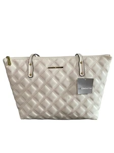 Liz Claiborne White Quilted Purse Tote Imperfect Dye Transfer Due To Bad Storage - Picture 1 of 9
