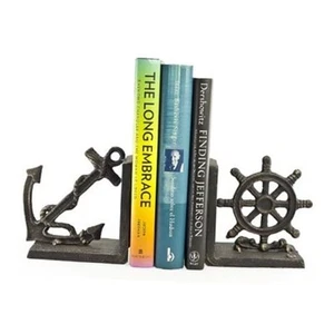 . ZI08303 Nautical/Coastal Home Decor - 2-Piece Metal Bookend Set with Anchor - Picture 1 of 2