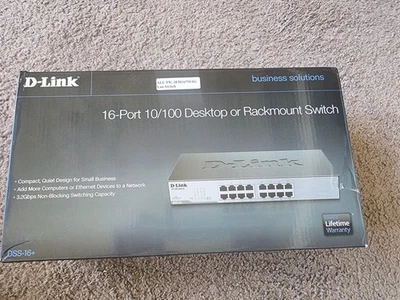 D-Link DSS16+ 16-Ports Unmanaged Rack-Mountable Switch 10/100 802.3AZ, NIB Green - Image 1 of 4