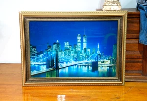 Vintage Motion Picture Frame Light Up Brooklyn Bridge Twin Towers Wall Art - Picture 1 of 17