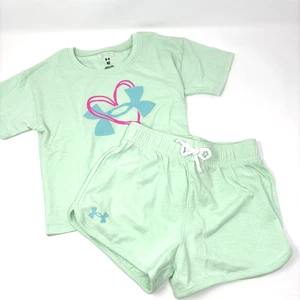 Girls Under Armour Short Set with SS Logo Tee - Size 4T- Mint Green - Picture 1 of 5