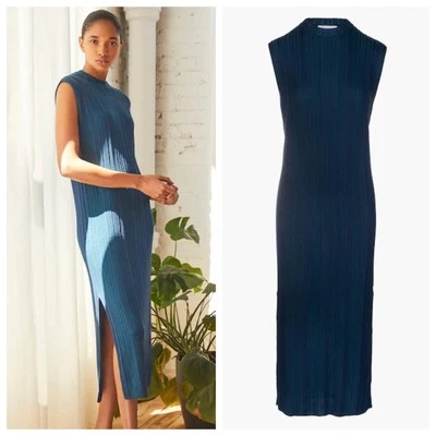 NOVO Vestido Maxi Naadam Seda Cashmere com nervuras (Tamanho XS) Azul Combo - Imagem 1 de 4