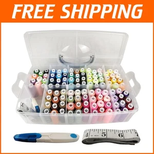 100 Vibrant Colors Sewing Thread Set - 250 Yards per Spool in Storage Case - Picture 1 of 7