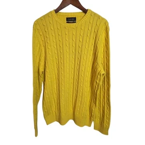 Piombo Mens Cable Knit Crew Neck 100% Cotton Sweater XXL Yellow Fisherman - Picture 1 of 11