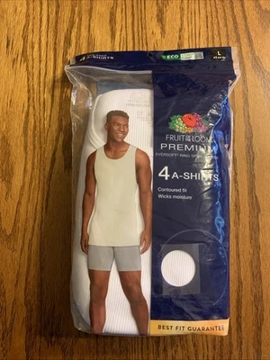 FRUIT OF THE LOOM (4 PK) White Cotton PREMIUM A-SHIRT L (42-44") JC4P251 SEALED - Image 1 of 2