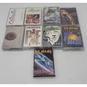 VINTAGE GLAM ROCK CASSETTE TAPE LOT (9) DEF LEPPARD CINDERELLA WHITE SNAKE - Imagen 1 de 2