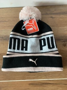NWT!! PUMA YOUTH BLACK/PINK POM BEANIE HAT ONE SIZE - Picture 1 of 5