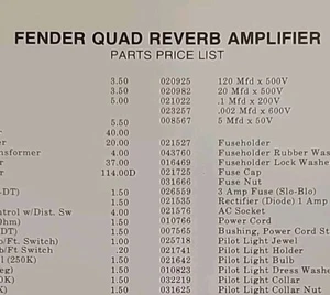 Parts List-Schematic Diagram FENDER Quad Reverb Amplifier Guitar Amp 100W 4x12 - Imagen 1 de 2