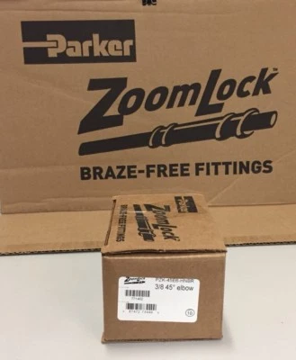 PARKER HANNIFIN ZOOMLOCK PZK-45E6-HNBR BRAZE-FREE 3/8" 45° ELBOW REFRIG. FITTING 10/PK 771402