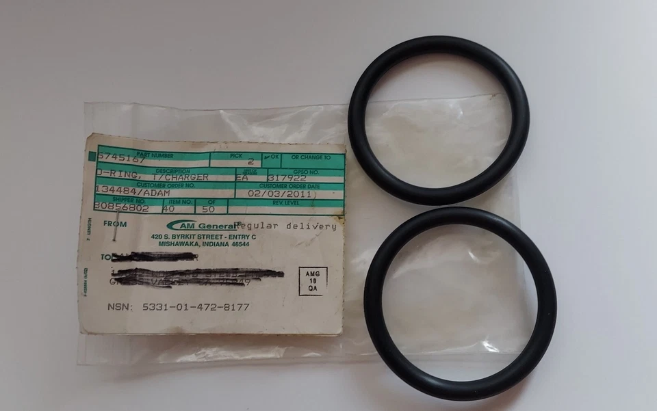 HUMMER H1 AM GENERAL 5745167 TURBO CHARGER O RING SET OF 2 NOS OEM - Image 1 of 1