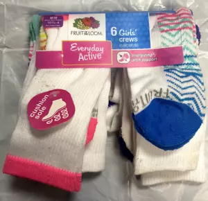 New Fruit of the Loom Girl's Active Cushioned Crew Socks (6 Pack) - Picture 1 of 10