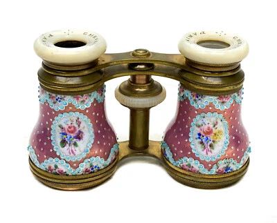French Bronze and Enamel & Mother of Pearl Opera Glasses / Binoculars, c.1900  - Image 1 of 4