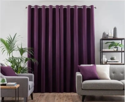 168x182cm Luxury Satin Fabric Plum Shade Eyelet Purple Curtain Blackout New Home - Image 1 of 4