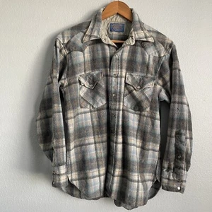 Pendleton Vintage Lana Perla Scatto Western Botton Up Grandi Fori a Quadri Grigi USA* - Foto 1 di 9