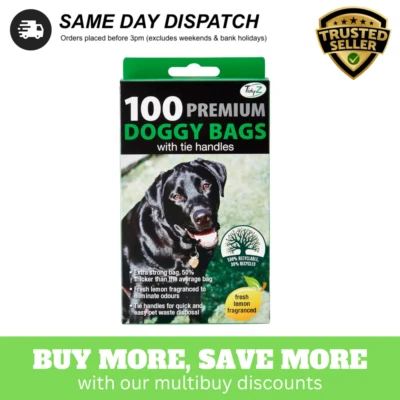 TIDYZ Dog Poo Bags / Doggy Sacks Strong Tie Handle Waste Bags Fresh Lemon Fragrance