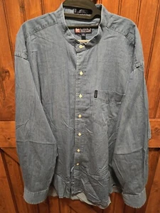 Chaps Ralph Lauren Shirt Mens 17.5 Blue Denim Mandarin Collar Western Cowboy - Picture 1 of 9