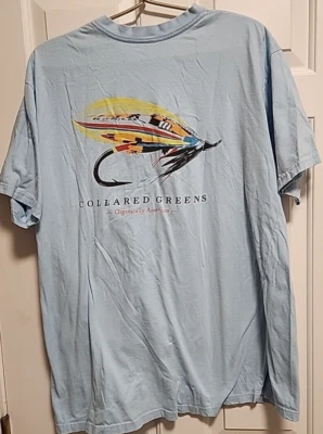 Camiseta azul en polvo de algodón orgánico hecha en Estados Unidos VERDES COLLADOS para hombre ~ XXL Foto 1 de 4