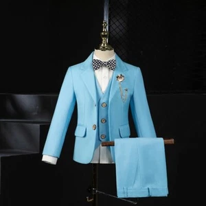 Fashion Kids Boys Formal Suit Jacket Vest Pants 3PS Set Wedding Dress Costume - Picture 1 of 14