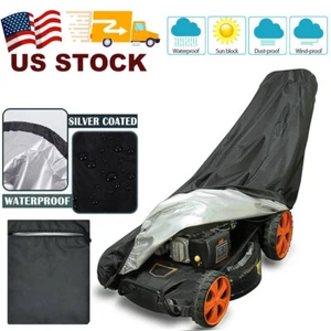 Black Universal Waterproof Lawn Mower Cover Outdoor UV Protector for Push Mowers - Picture 1 of 10