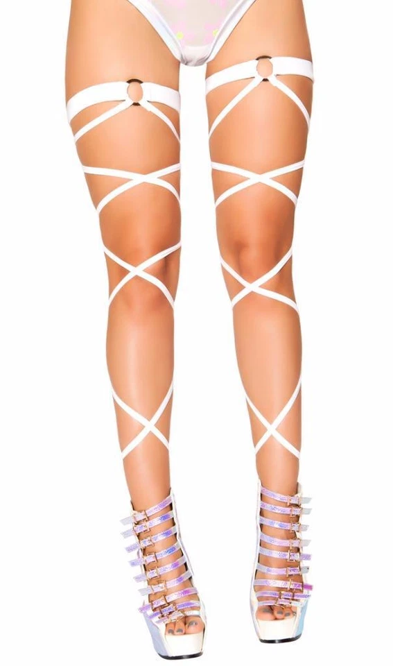 White Leg Wraps Garter O Ring Straps Costume Rave Dance Clubwear Festival 3496 - Image 1 of 1