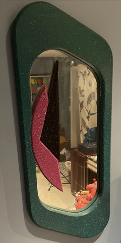 Vintage 1980’s-1990s Wall Mirror. Turquoise/Purple/Black. Oblong.28”x11”.Funky Cover