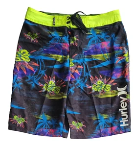 Hurley Boys Swim Pool Beach Boardshorts Black Neon sz 14 NWT - Picture 1 of 1