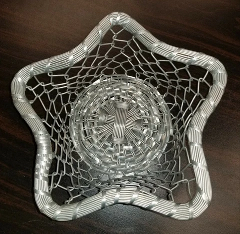 Star Shaped Silver Tone Metal Woven Wire Basket 9" by 3" Patriotic Texas Cover