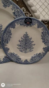 Rotal Stafford 8 BLUE WHITE CHRISTMAS TREE Salad Dessert Plates side Holiday NEW - Picture 1 of 8