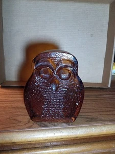 Vintage 1960s Amber Glass 7" Owl Figurine - Picture 1 of 9