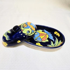 Talavera Butter Pat Serving Dish W Lid Fish Mexican Folkart Colorful Kitchen  - Picture 1 of 8