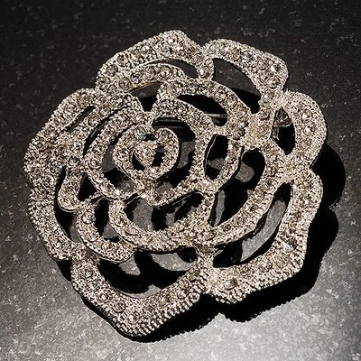 Broche rosa cristal transparente en tono plateado - 55 mm D Foto 1 de 4