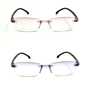 Anti Blue Light Tinted Rimless Reading Glasses Mens Womans Anti Fatigue RG2ABL - Picture 1 of 12