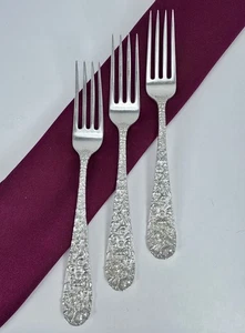 Horquillas de almuerzo/lugar/cena Stieff Rose de plata de ley de 6 7/8" S/3 sin mono usadas en excelente estado - Imagen 1 de 5