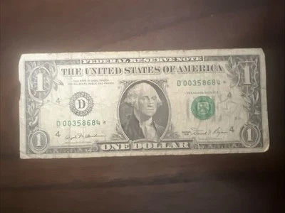 Star Note 1 Dollar Bill Series 1981 D00358684* Circulated Fancy - Image 1 of 2