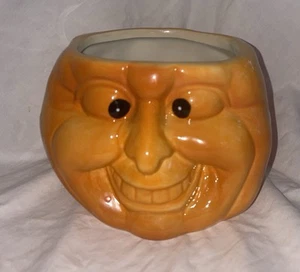 Vintage anthropomorphe Keramik Halloween Kürbis JOL Gesicht Übertopf Süßigkeitenschale - Bild 1 von 7